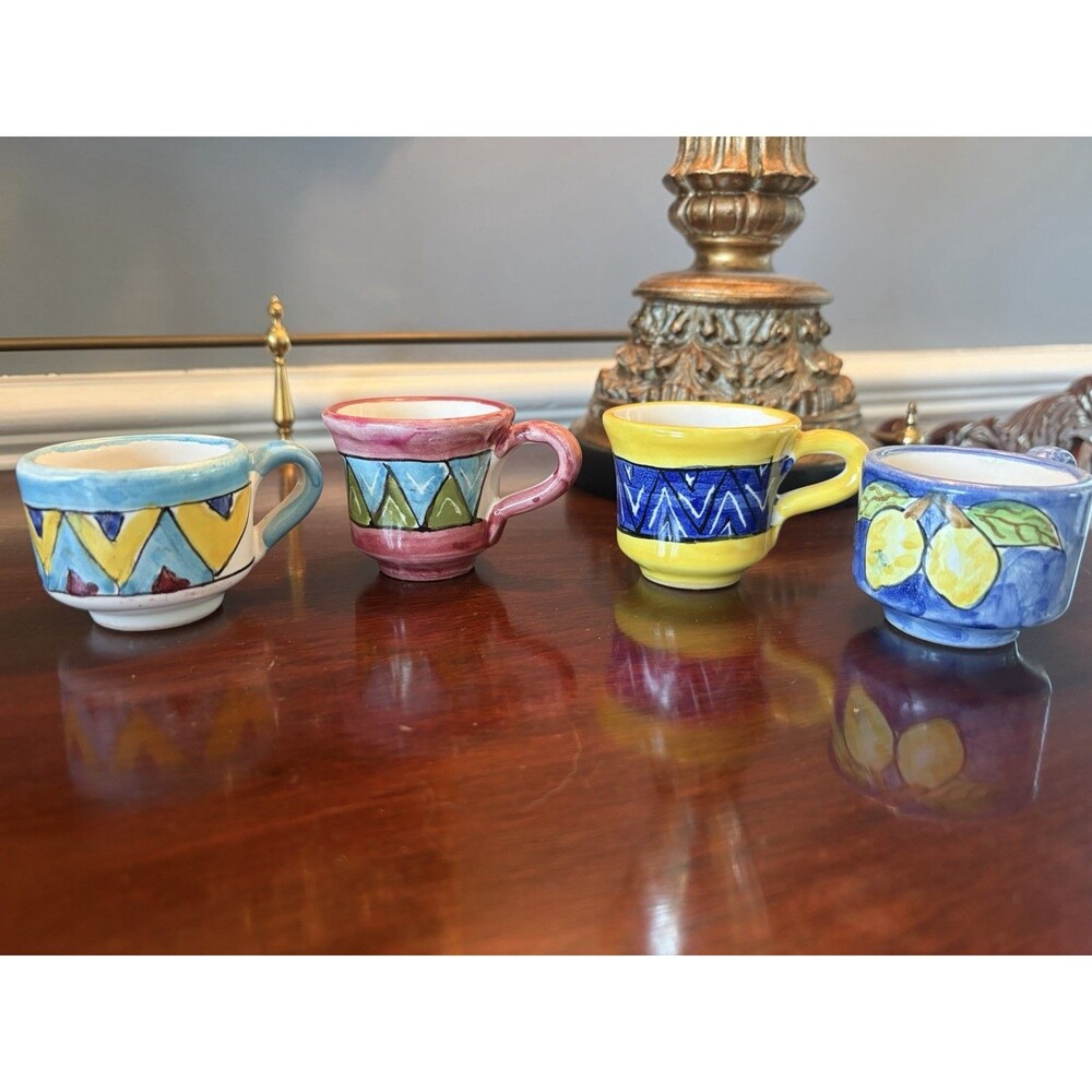 Mixed Lot of Vietri Ceramics Espresso Cups Demitasse Cups Signed Set of 4